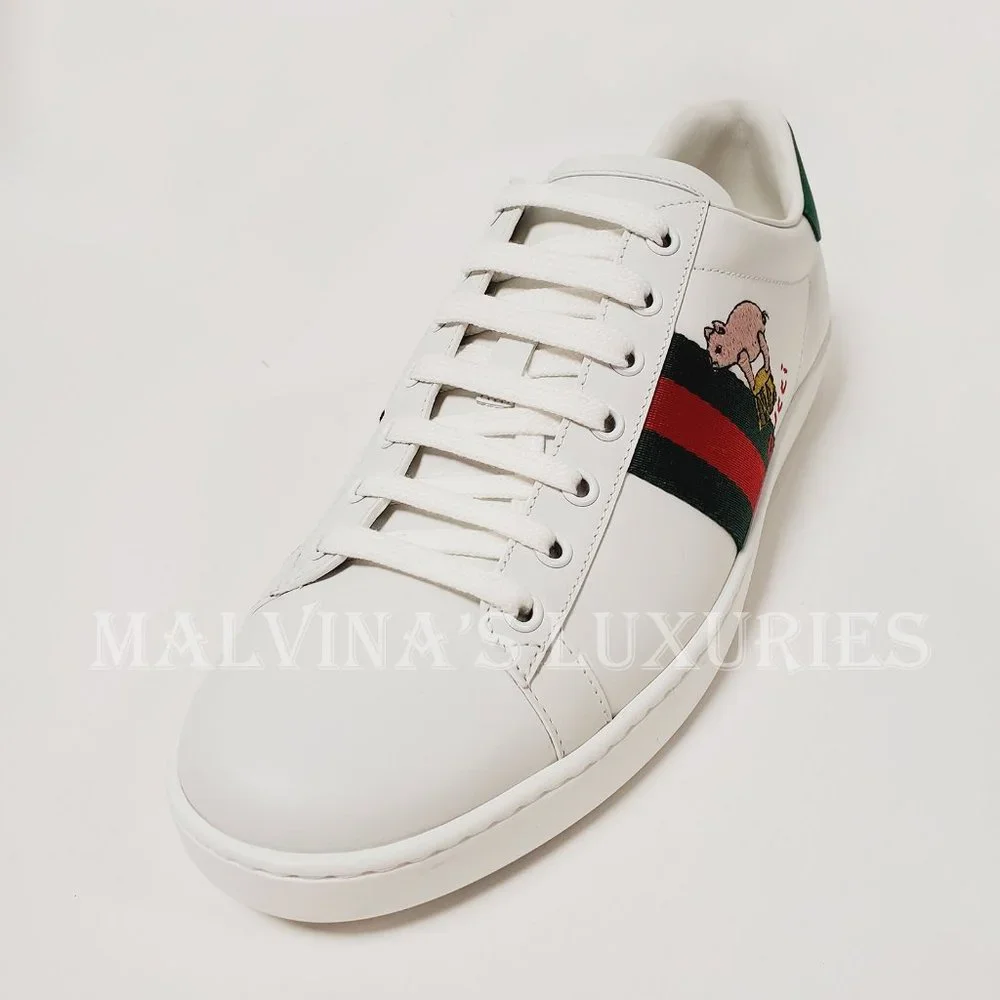 GUCCI SNEAKERS NEW ACE KITTEN WHITE LEATHER SHOES w WEB sz 41 11